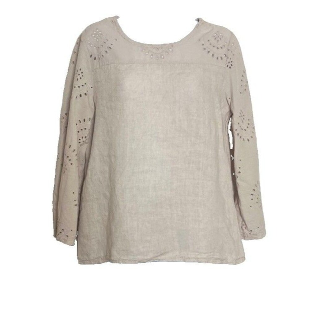 Francesca Bettini Womens Linen Blouse Medium Lagenlook Minimalist Eyelet Italy - Picture 2 of 10